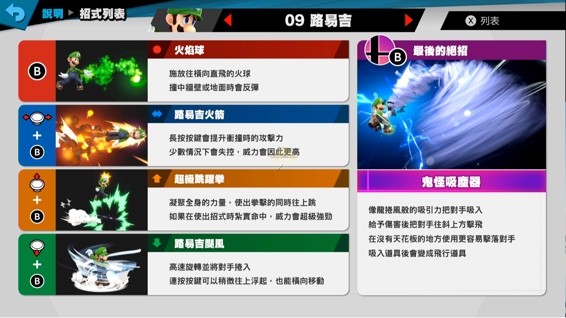 《任天堂明星大乱斗：特别版》路易吉技能招式一览