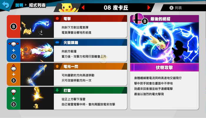 《任天堂明星大乱斗：特别版》皮卡丘招式属性一览