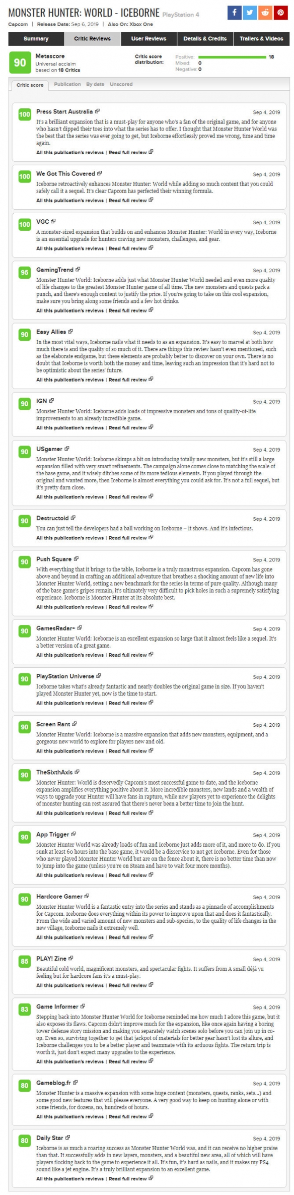 怪物猎人世界冰原媒体评分IGN9分 M站媒体均分90不乏满分